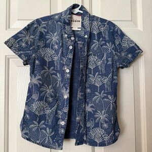 Mini Boden Boys Vacation Shirt with Tropical Print